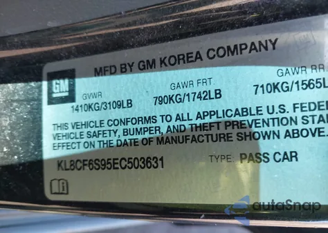 2014 Chevrolet Spark 2Lt Auto из США, поврежденный, VIN KL8CF6S95EC503631